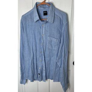 Benson New York Men Size XL Blue 100% Linen Long Sleeve Button-up Shirt